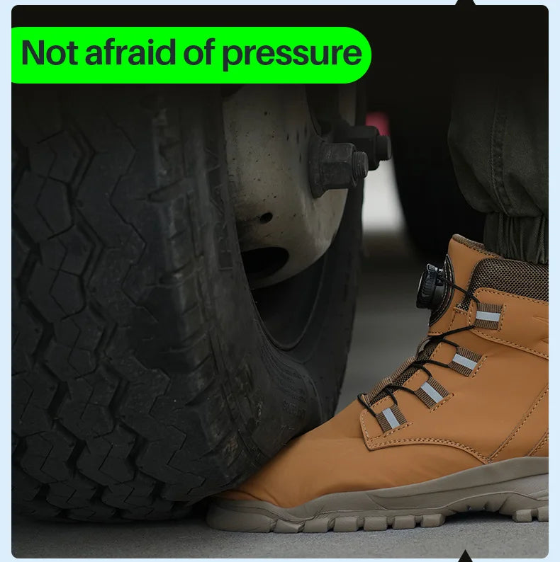 Safety Work Boots For Men Outdoor Hiking Sneaker Anti-smash Indestructible Steel Toe Protection Boots Male Boots Rotating Button