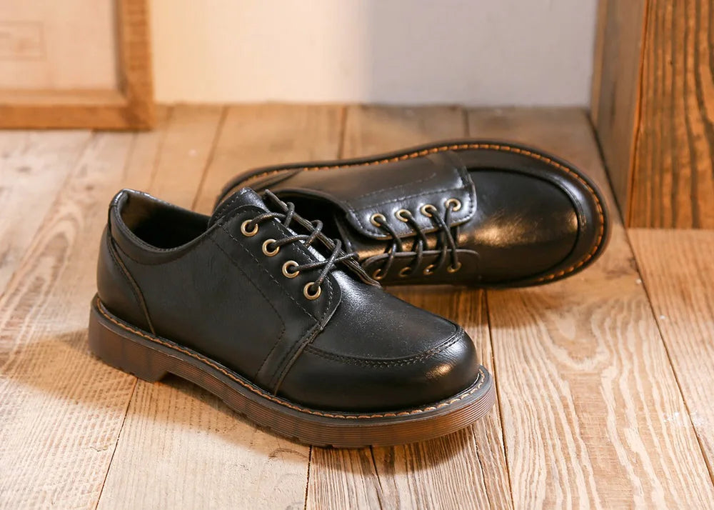 35-40 Women Oxfords Women's Shoes Ladies Leather Female Round Toe Sewing Retro Comfortable Footwear Lolita Shoe Brown