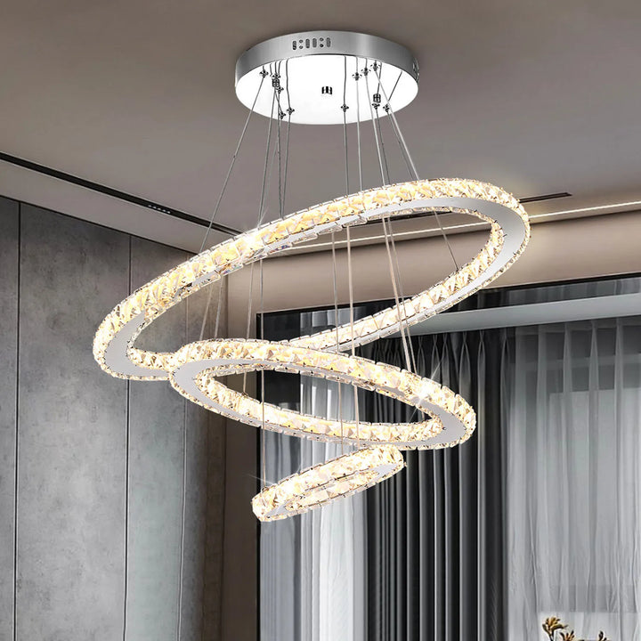 60W Modern Crystal LED ceiling lamp, 3 rings LED pendant light 60+40+20 cm,  Dimmable with remote control, Height adjustable