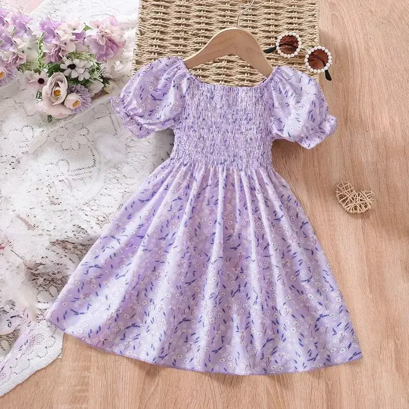 New Summer Girls' Sleeveless Dress Baby Print Flower Dress Elegant Kids Girls Holiday Casual Clothes Toddler Kids Party Dresses
